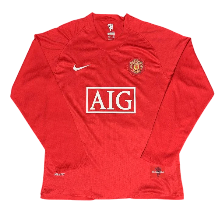 Camisa Manchester United I 2007/08 Manga Longa