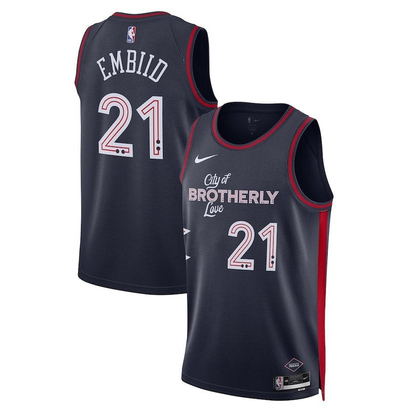 Maglia NBA Joel Embiid - Philadelphia 76ers - 23/24 - Blu Marino - Edizione Città